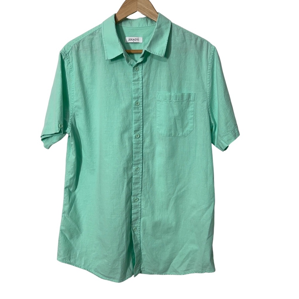 Jekaoyi Linen Blend Button Down Shirt Womens Size L